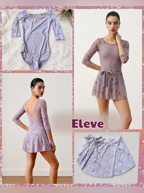 Set of 2 Eleve Eleve Women's Lavender Mesh Ballet Leotard (M) + Pullon Skirt (M)